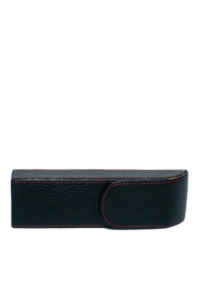 Etui Cuir Noir Coutures Rouges 2 Cigares